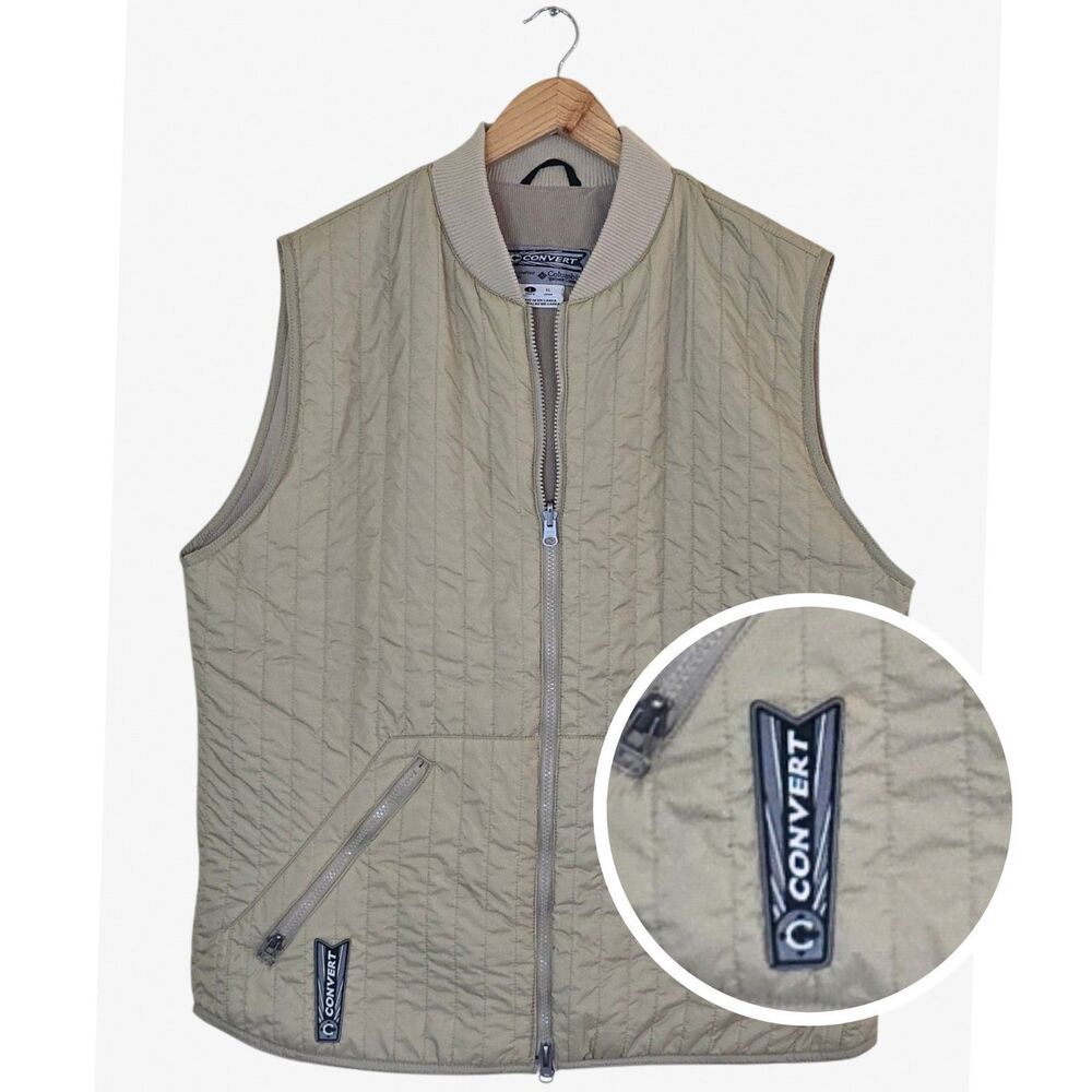 Vintage Convert By Columbia Quilted Vest Mens Large Beige Y2K Gorpcore Techwear